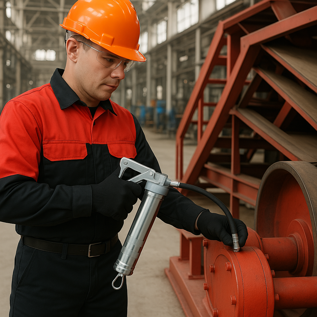 Engineer lubricating bearing